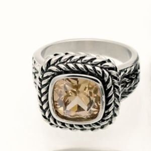 Chunky Champagne CZ & Stainless Steel Ring - Sz 6 & 7